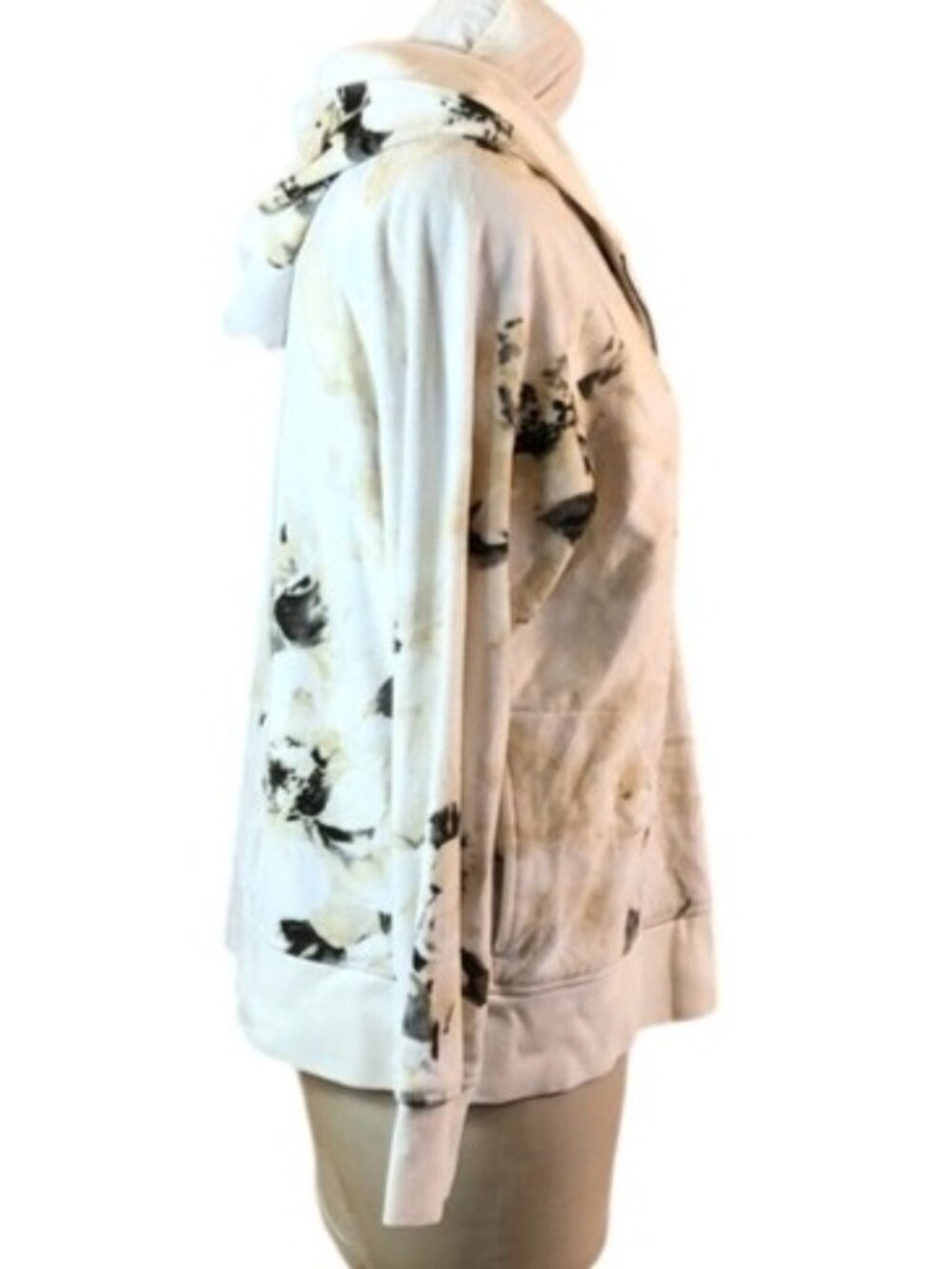 Zenergy By Chicos 3 Tie-Dye Zip-Up Hoodie Jacket White & Black Cotton Blend XL - Picture 3 of 5